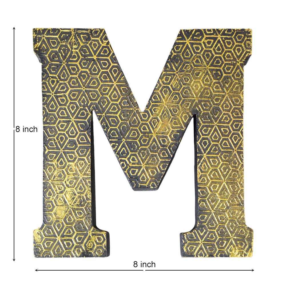 Geometric Gold Accent Mango Wood Letter Block - BBH HOMES LLC