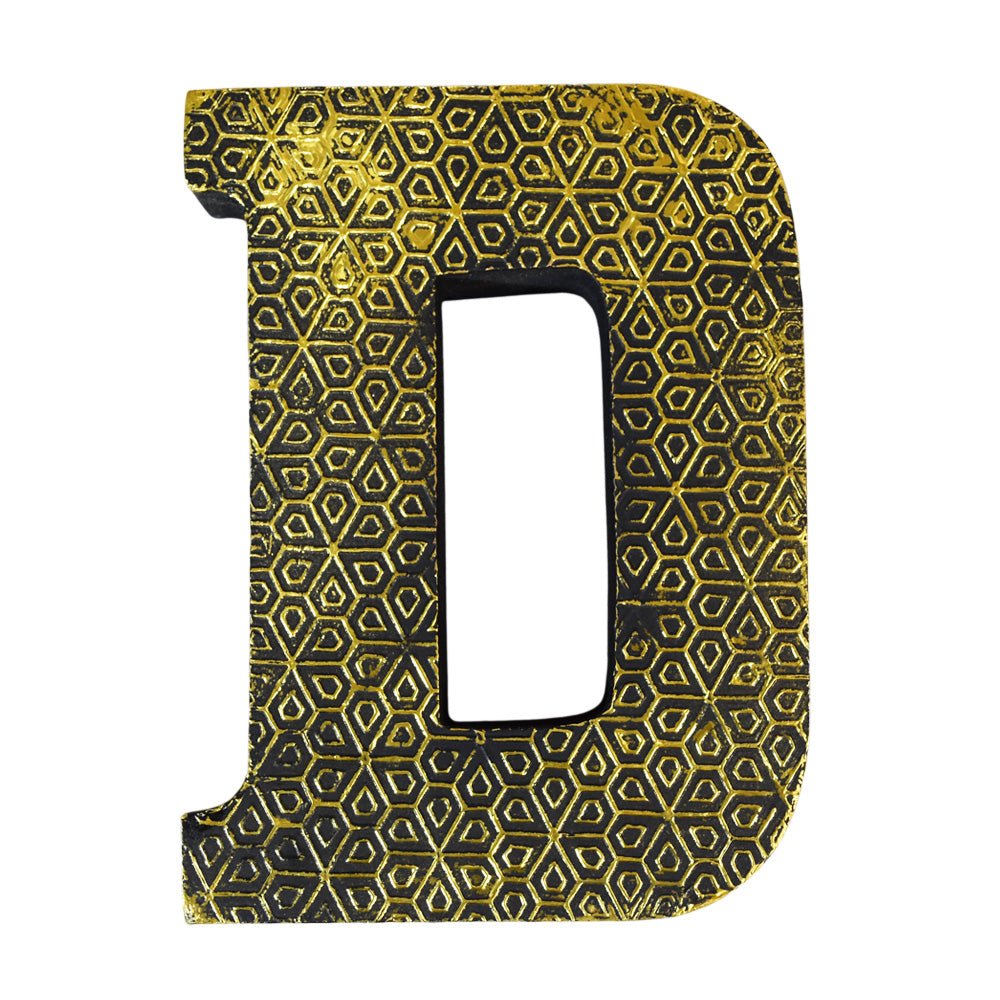 Geometric Gold Accent Mango Wood Letter Block - BBH HOMES LLC