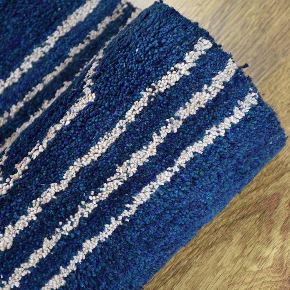 Hand Knotted Loom Silk Mix Area Rug Geometric Blue Beige - BBH HOMES LLC