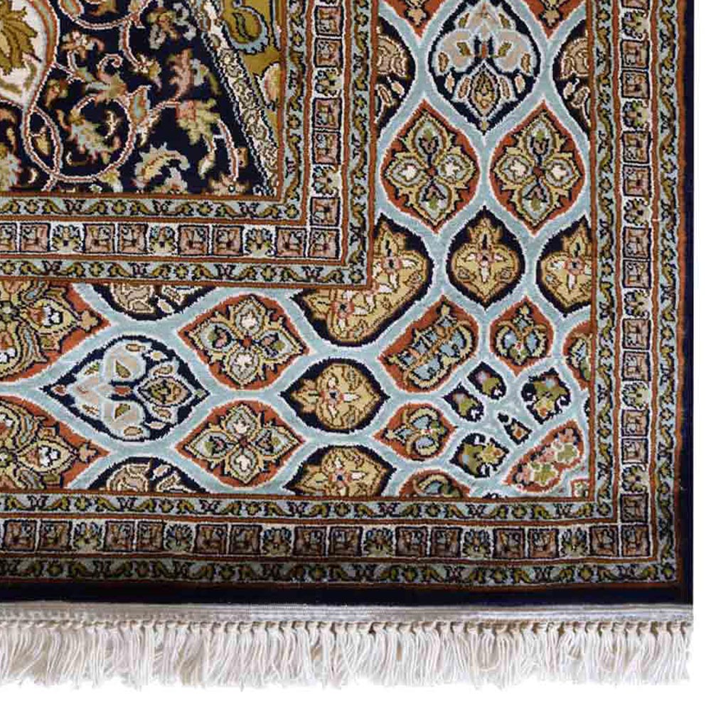 Hand Knotted Persian Original Silk Area Rug Oriental Blue - BBH HOMES LLC