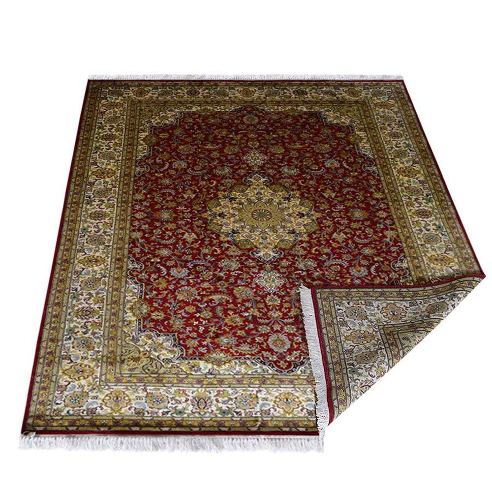 Hand Knotted Persian Original Silk Rectangle Area Rug Oriental Red - BBH HOMES LLC