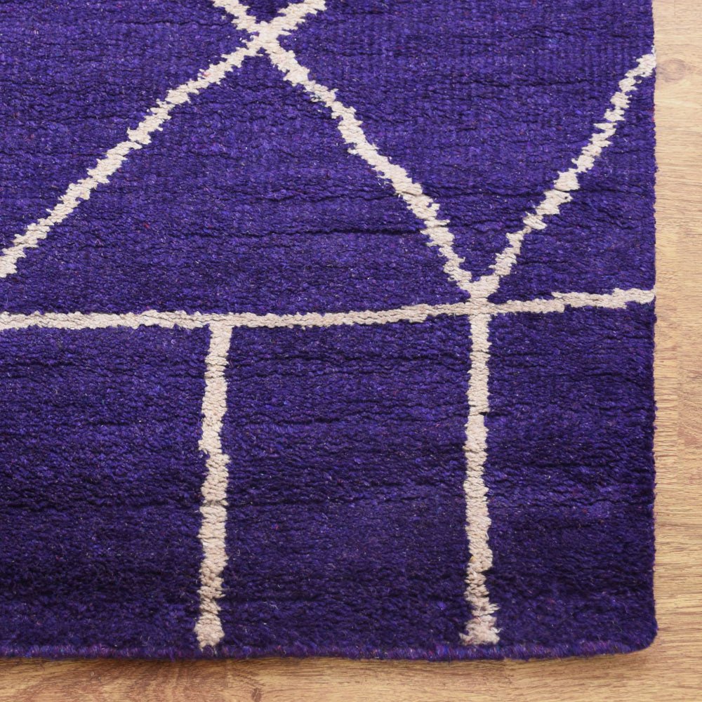 Hand Knotted Silk Area Rug Geometric Dark Blue White - BBH HOMES LLC