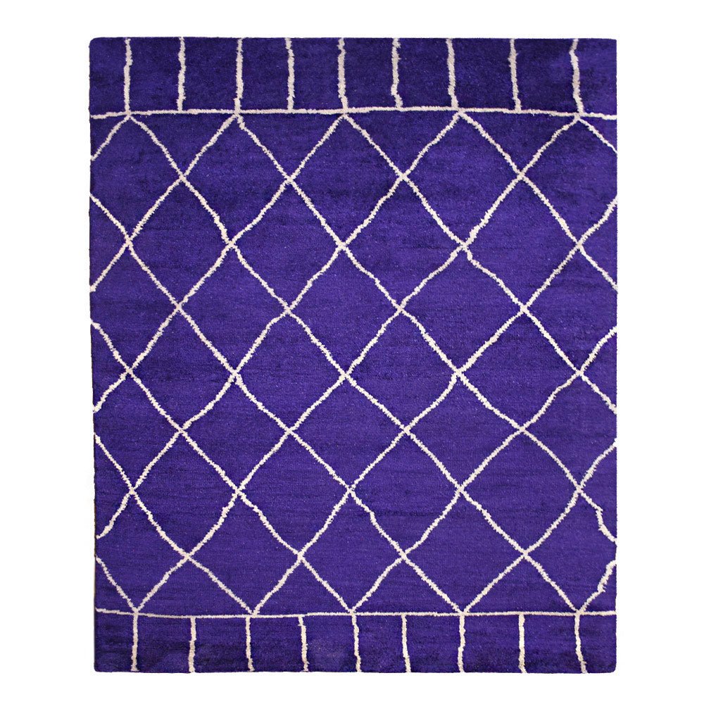 Hand Knotted Silk Area Rug Geometric Dark Blue White - BBH HOMES LLC