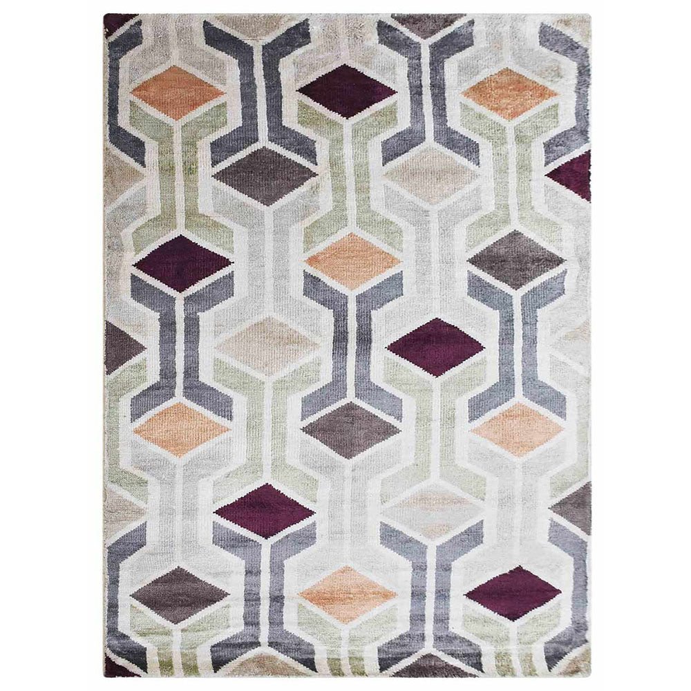 Hand Knotted Viscose Area Rug Geometric Multicolor - BBH HOMES LLC