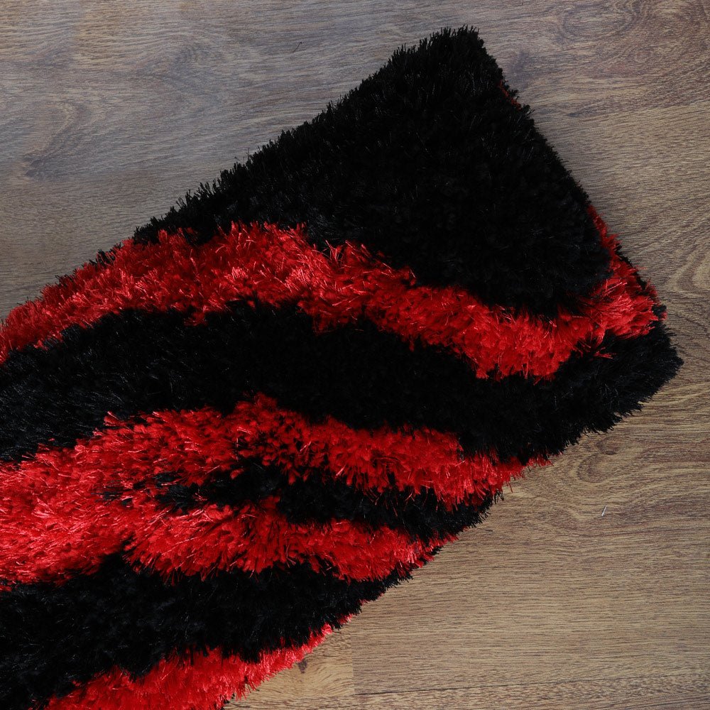 Hand Tufted Shag Polyester Area Rug Geometric Black Red - BBH HOMES LLC