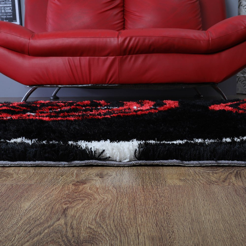 Hand Tufted Shag Polyester Area Rug Geometric Black Red - BBH HOMES LLC