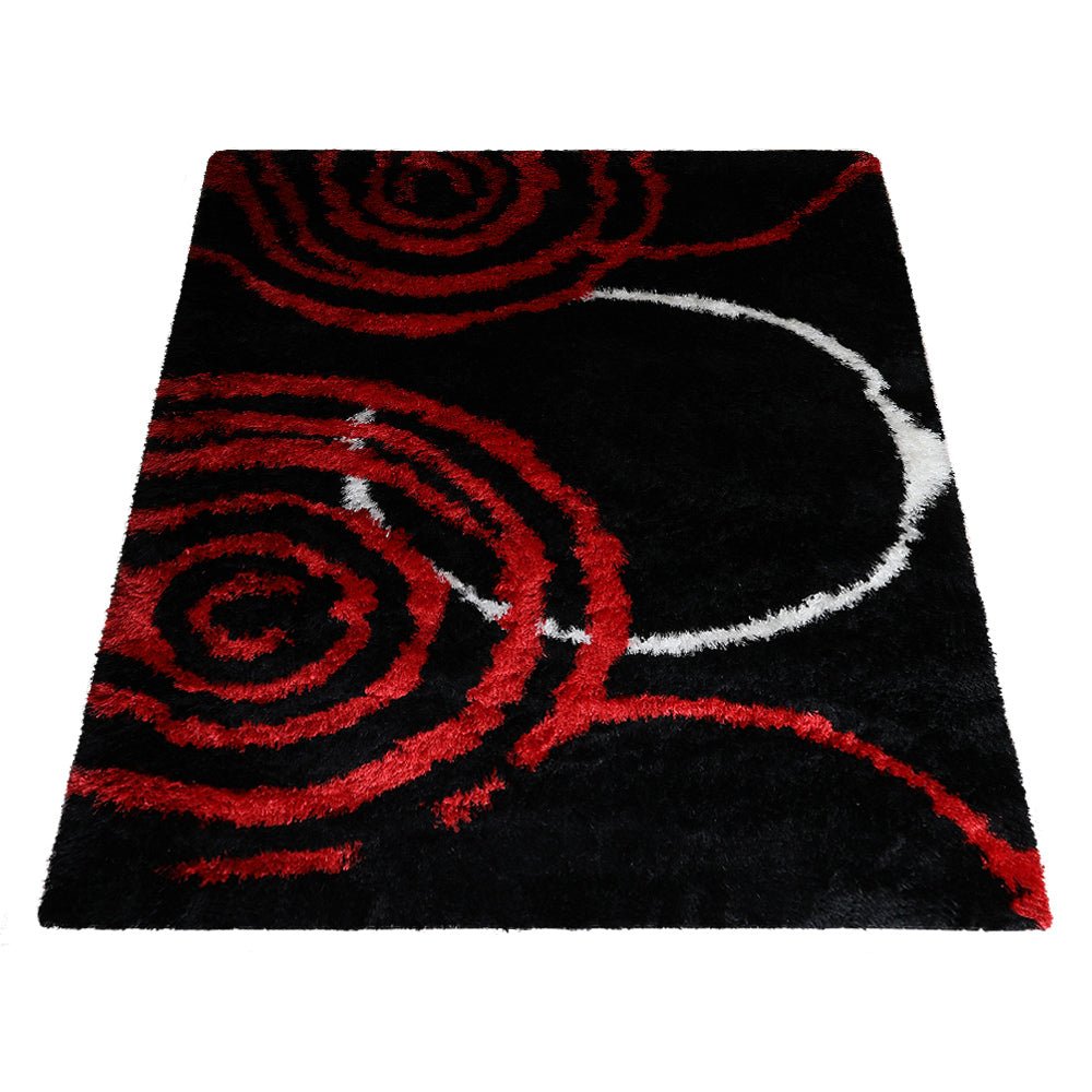 Hand Tufted Shag Polyester Area Rug Geometric Black Red - BBH HOMES LLC