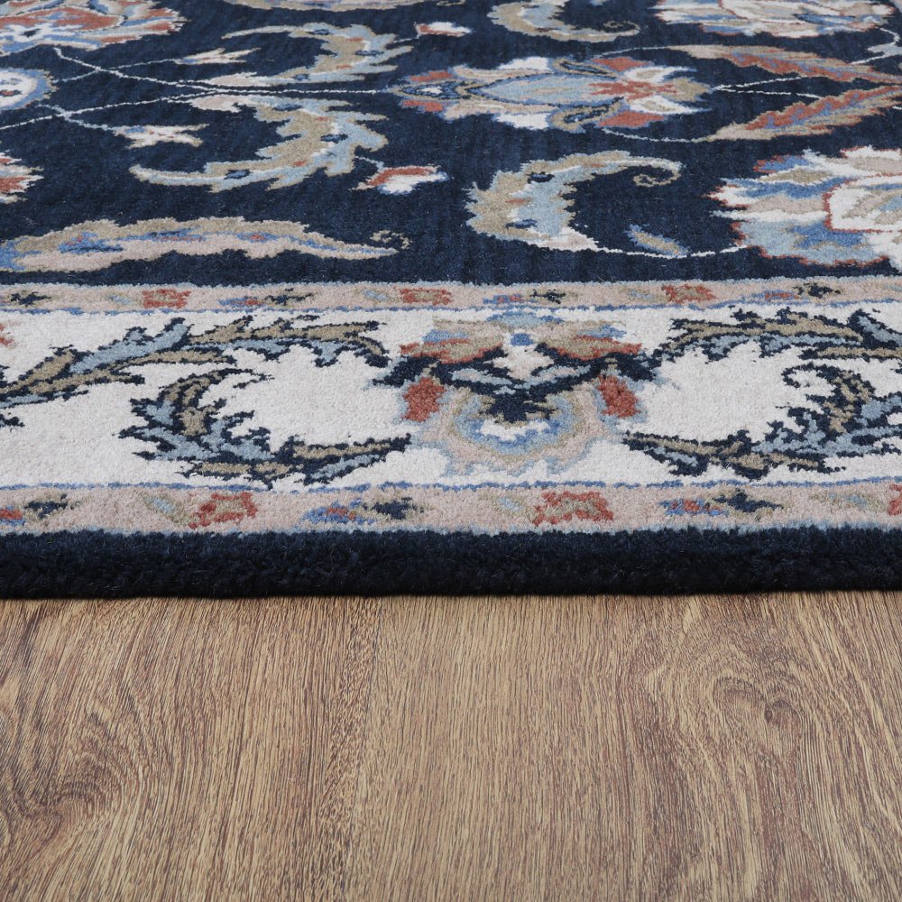 Hand Tufted Wool Area Rug Oriental Blue Beige - BBH HOMES LLC
