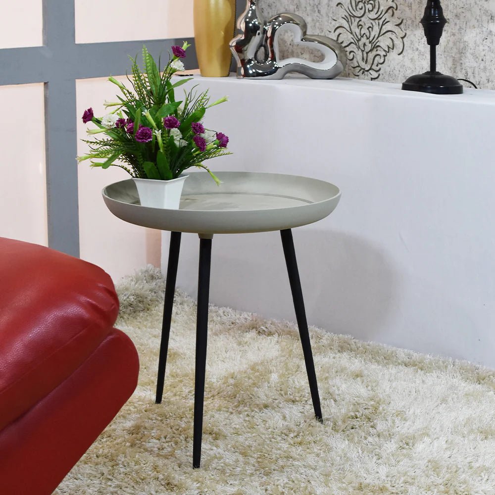 Handmade Aluminium And Iron Round Tray Ivory Color Side Table - BBH HOMES LLC
