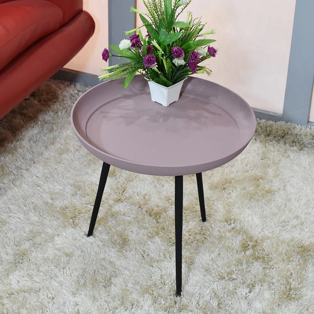 Handmade Aluminium And Iron Round Tray Pink Color Side Table - BBH HOMES LLC
