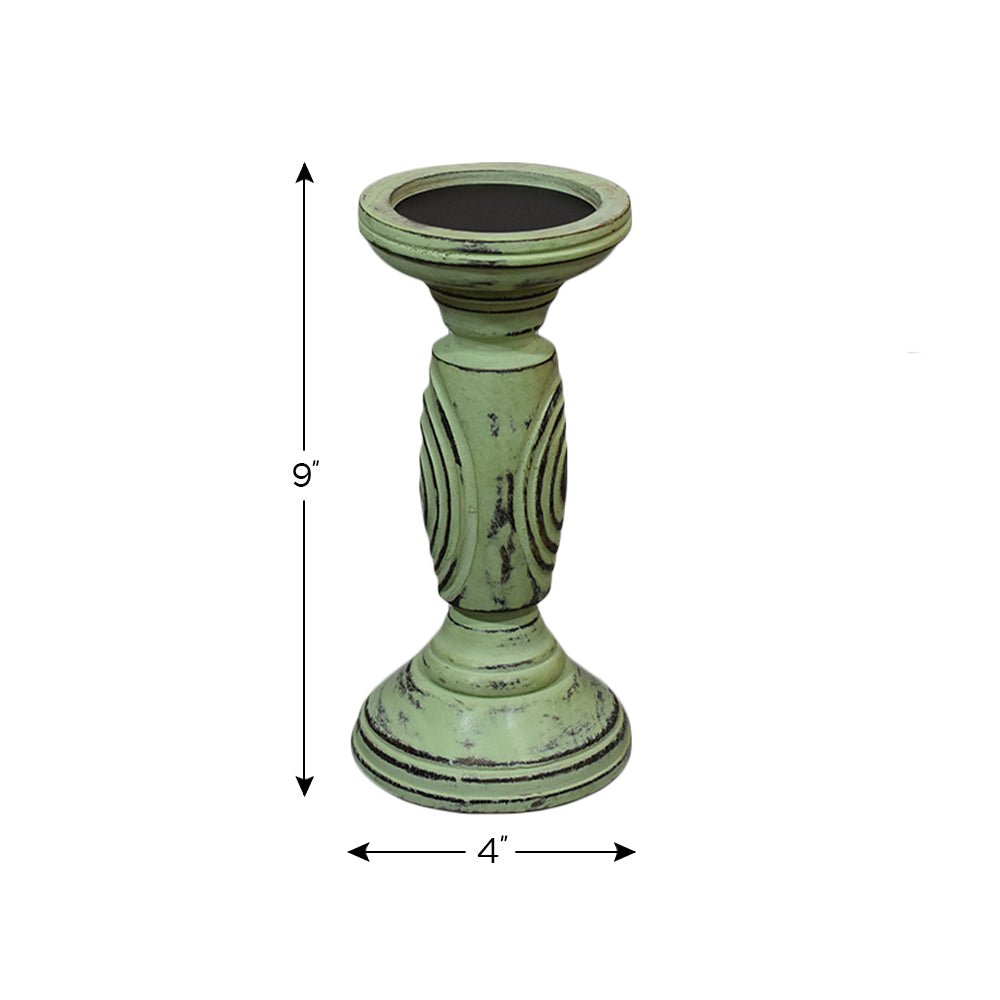 Handmade Wood Eco - friendly Traditional Antique Sage Pillar Candle Holder - BBH HOMES LLC