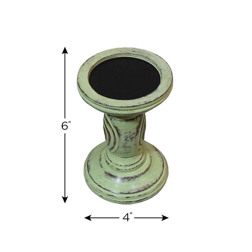 Handmade Wood Eco - friendly Traditional Antique Sage Pillar Candle Holder - BBH HOMES LLC