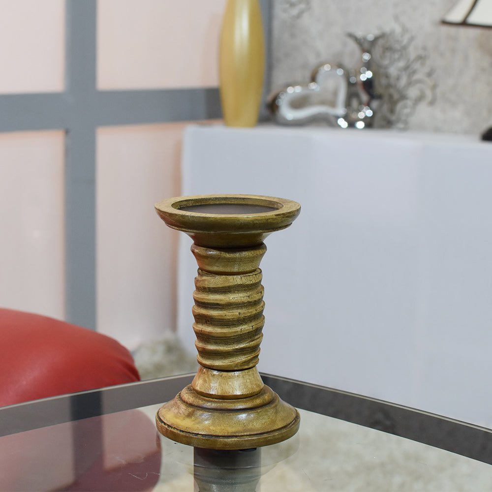 Handmade Wood Eco - friendly Traditional Medium Polish Pillar Candle Holder - BBH HOMES LLC