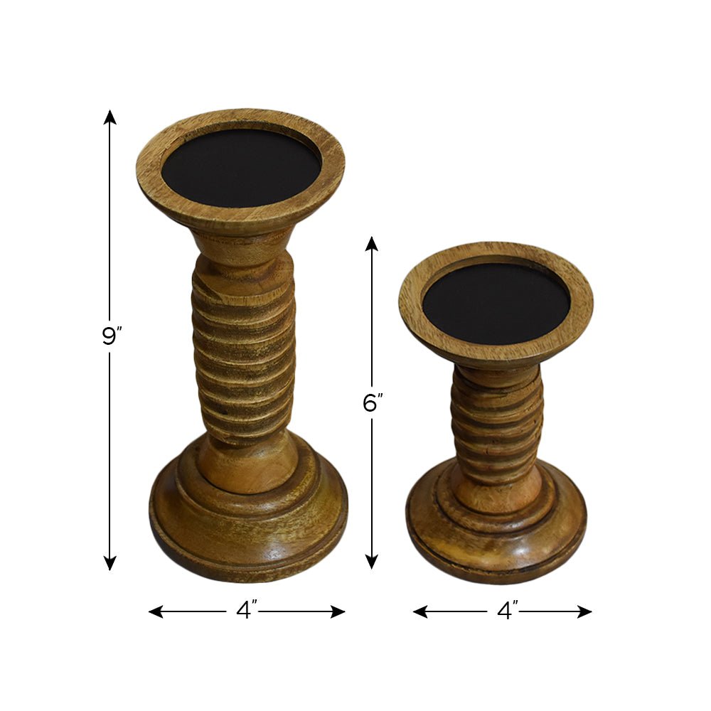 Handmade Wood Eco - friendly Traditional Medium Polish Pillar Candle Holder - BBH HOMES LLC