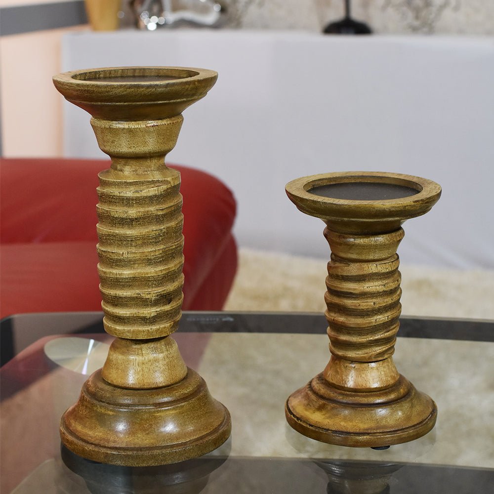 Handmade Wood Eco - friendly Traditional Medium Polish Pillar Candle Holder - BBH HOMES LLC