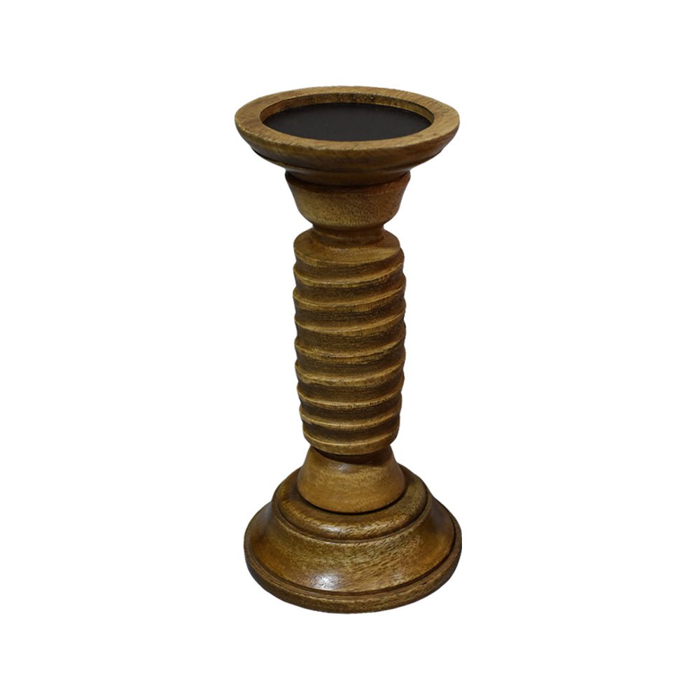 Handmade Wood Eco - friendly Traditional Medium Polish Pillar Candle Holder - BBH HOMES LLC
