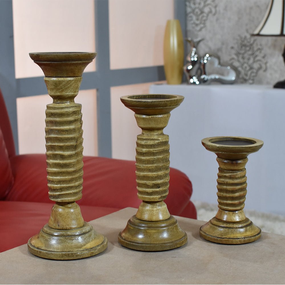 Handmade Wood Eco - friendly Traditional Medium Polish Pillar Candle Holder - BBH HOMES LLC