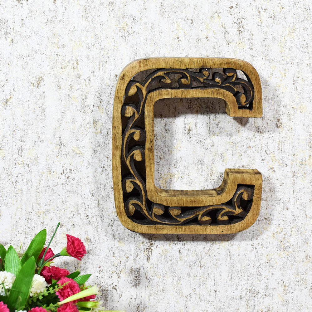 Heritage Carved Mango Wood Letter with Dark Highlights - BBH HOMES LLC