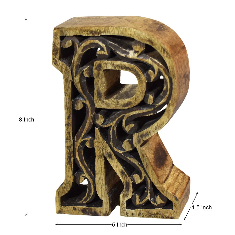 Heritage Carved Mango Wood Letter with Dark Highlights - BBH HOMES LLC
