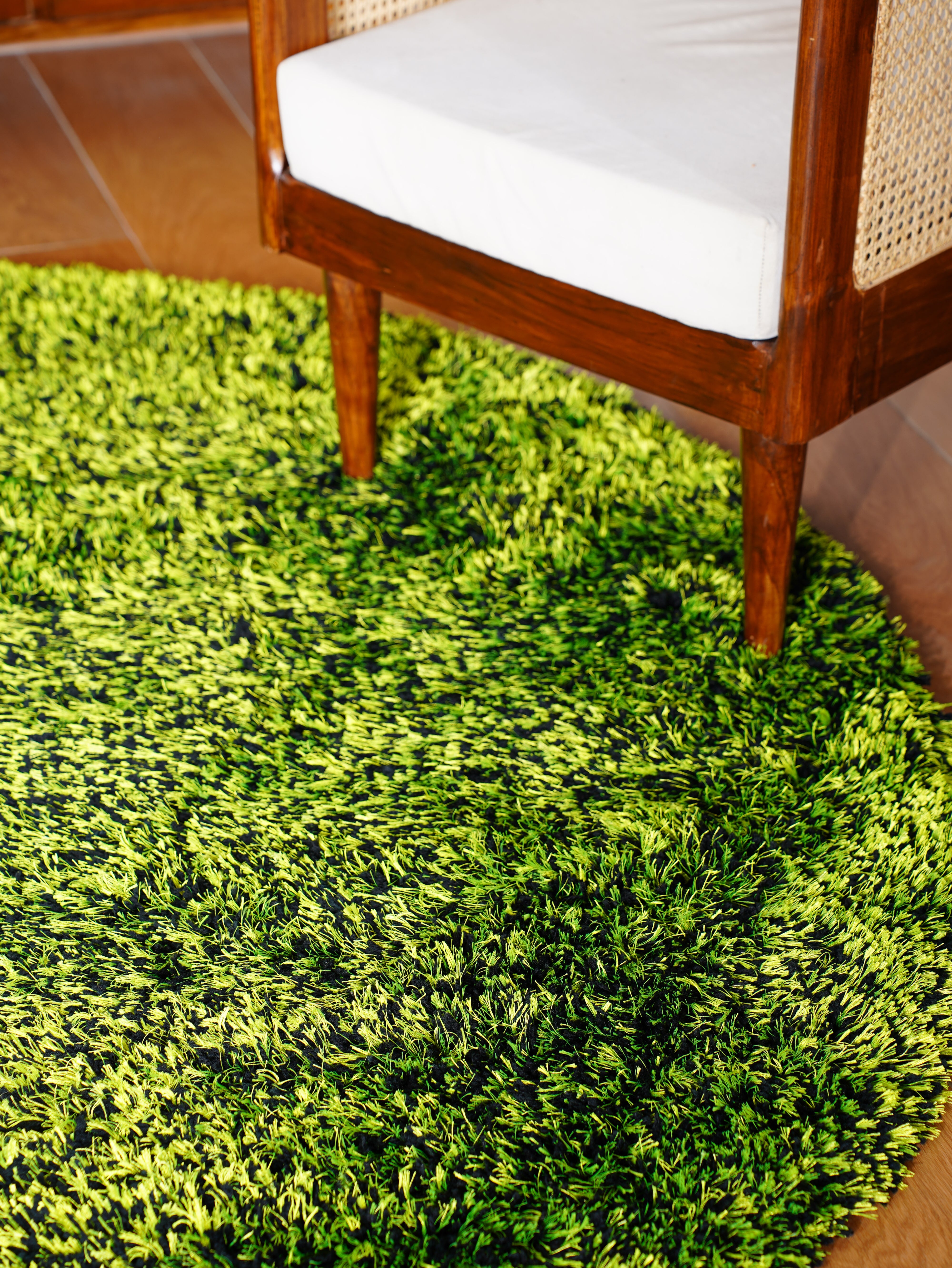 Solid Green Shag Polyester Area Rug