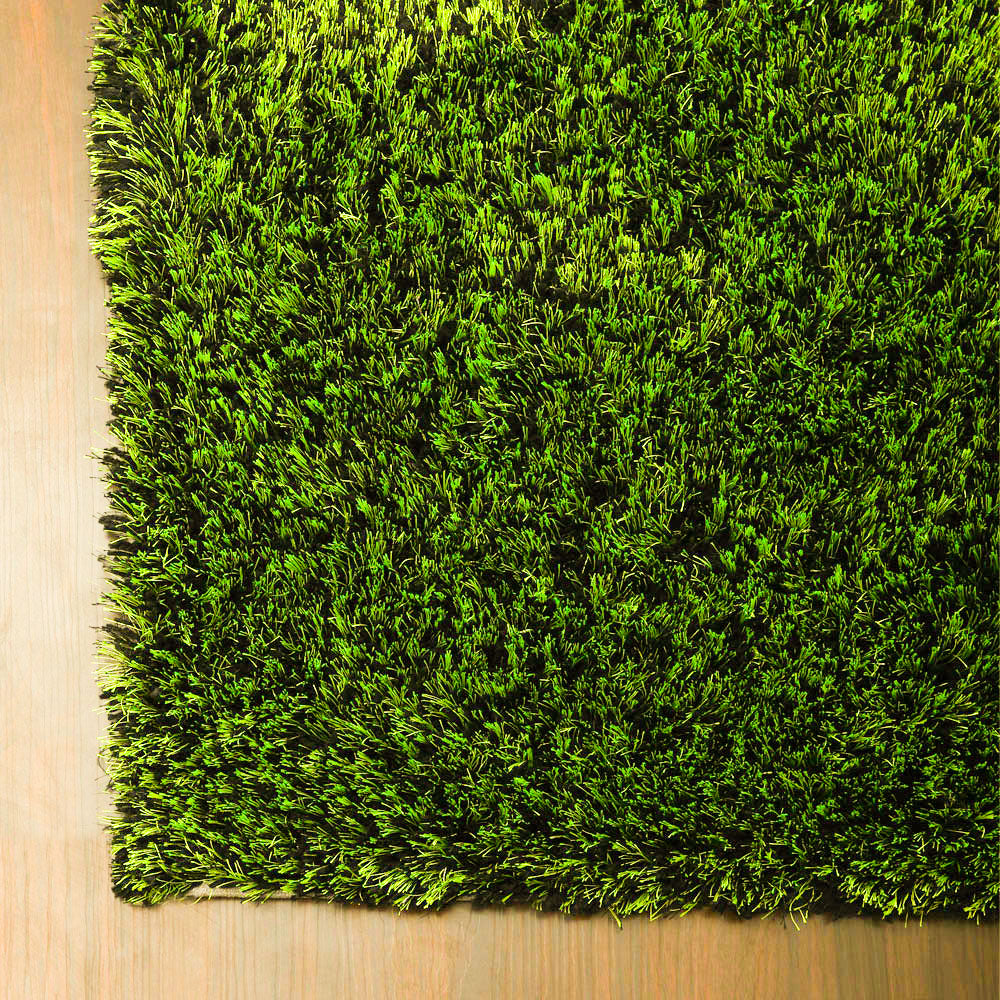 Solid Green Shag Polyester Area Rug