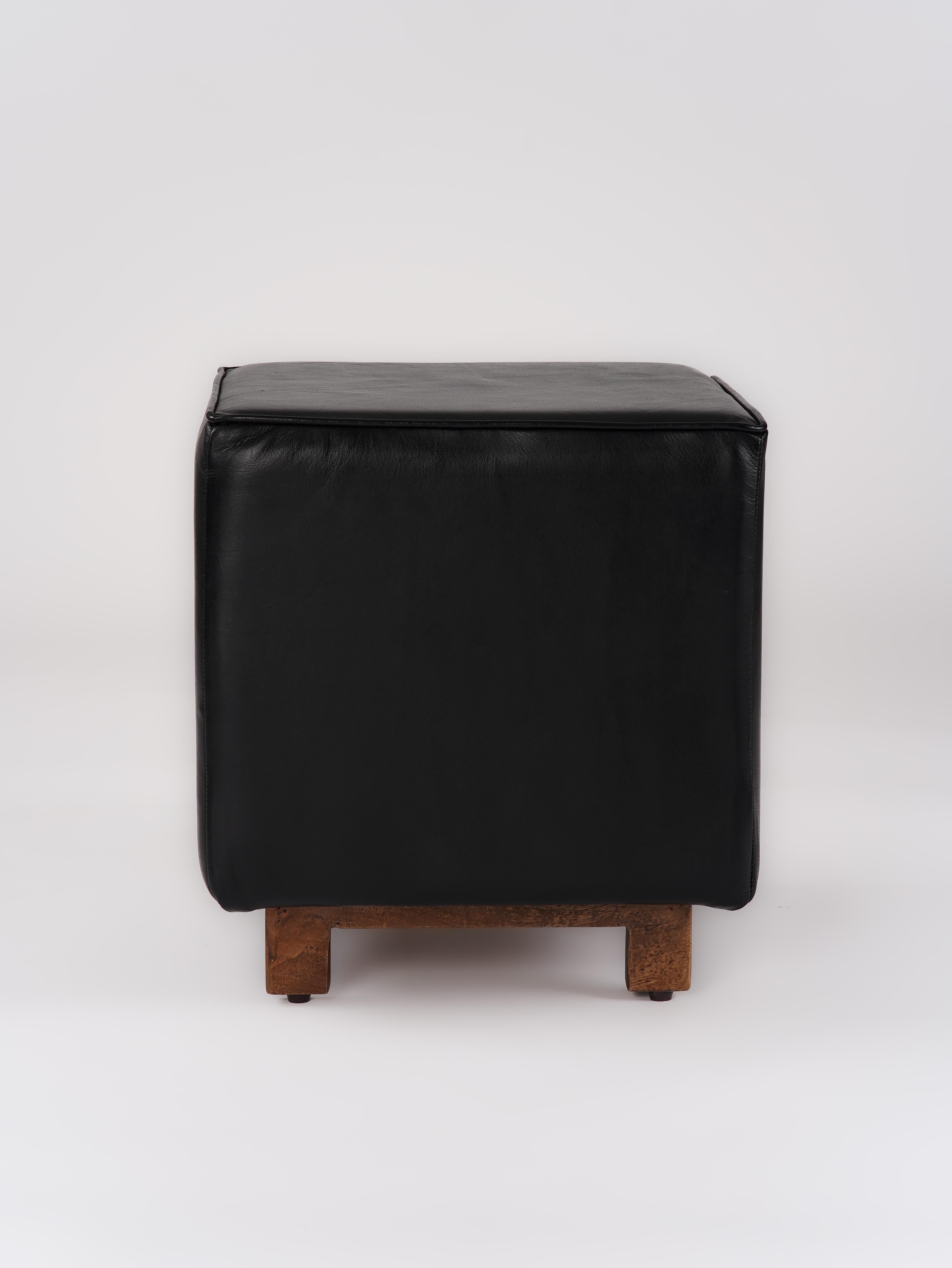 The Esquire Rest – Handcrafted Buffalo Leather Stool | Brown & Black | Wooden Legs | Compact Design