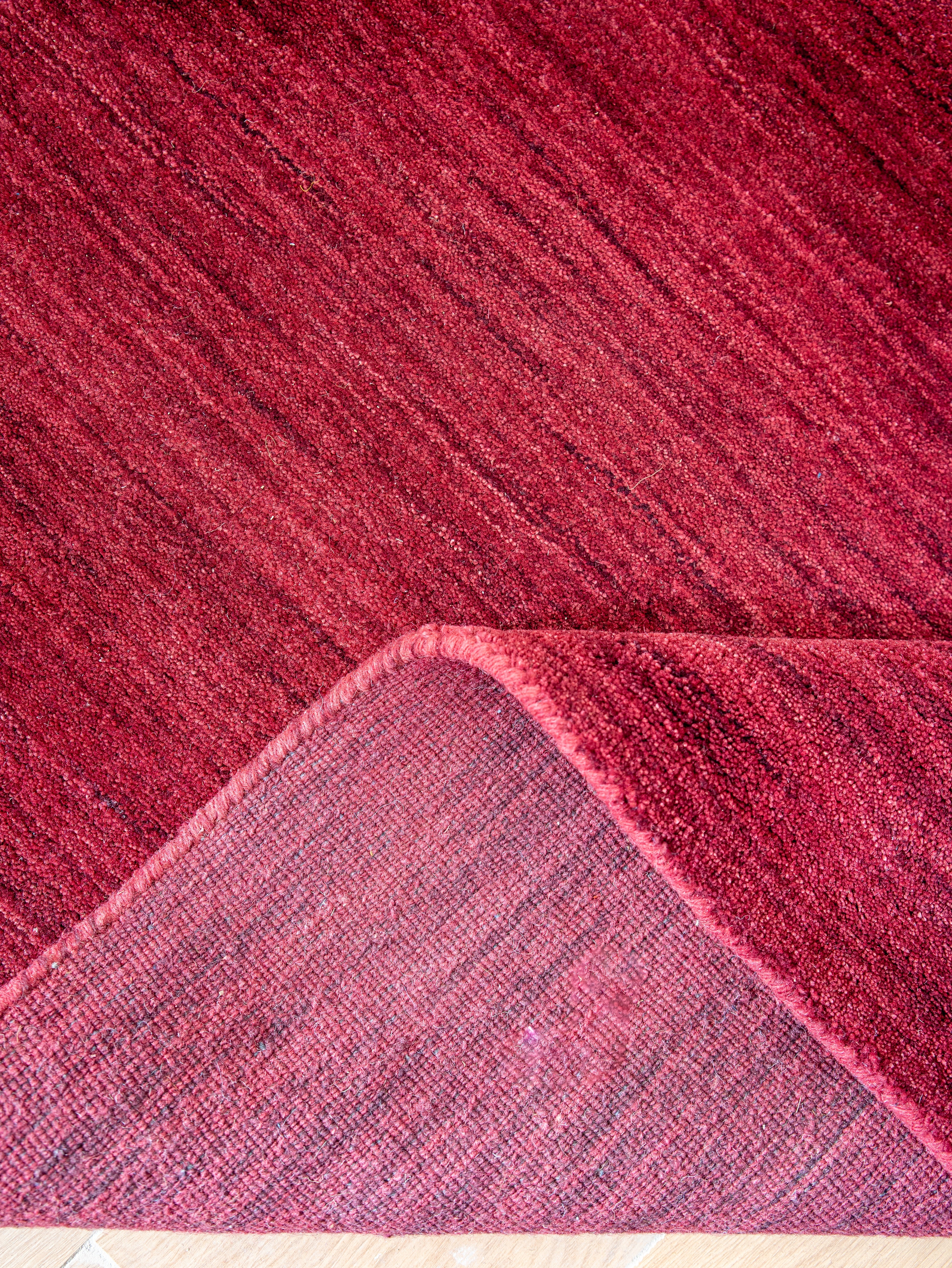 Red Solid Hand Knotted Wool Rug