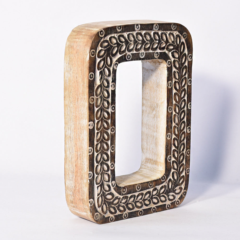 Bohemian Teardrop-Patterned Mango Wood Carved Letter & Number Block