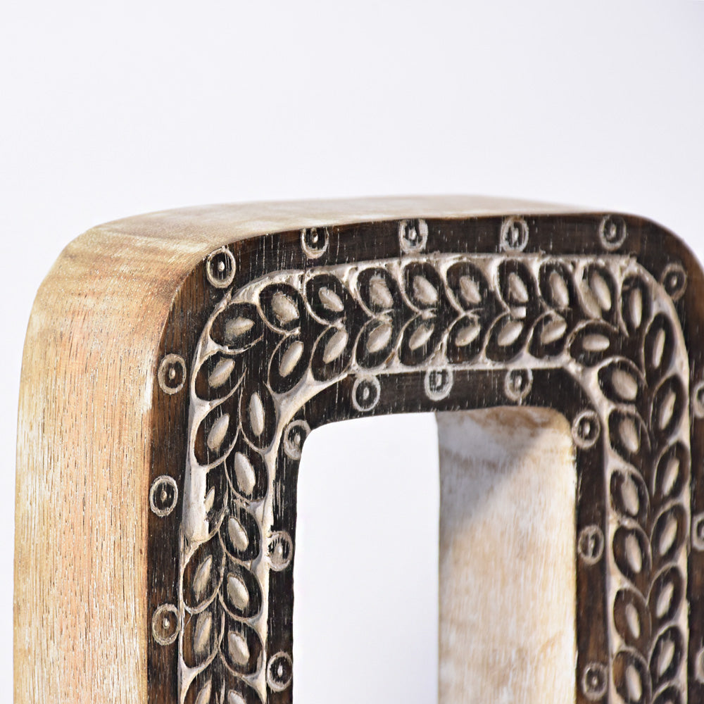 Bohemian Teardrop-Patterned Mango Wood Carved Letter & Number Block