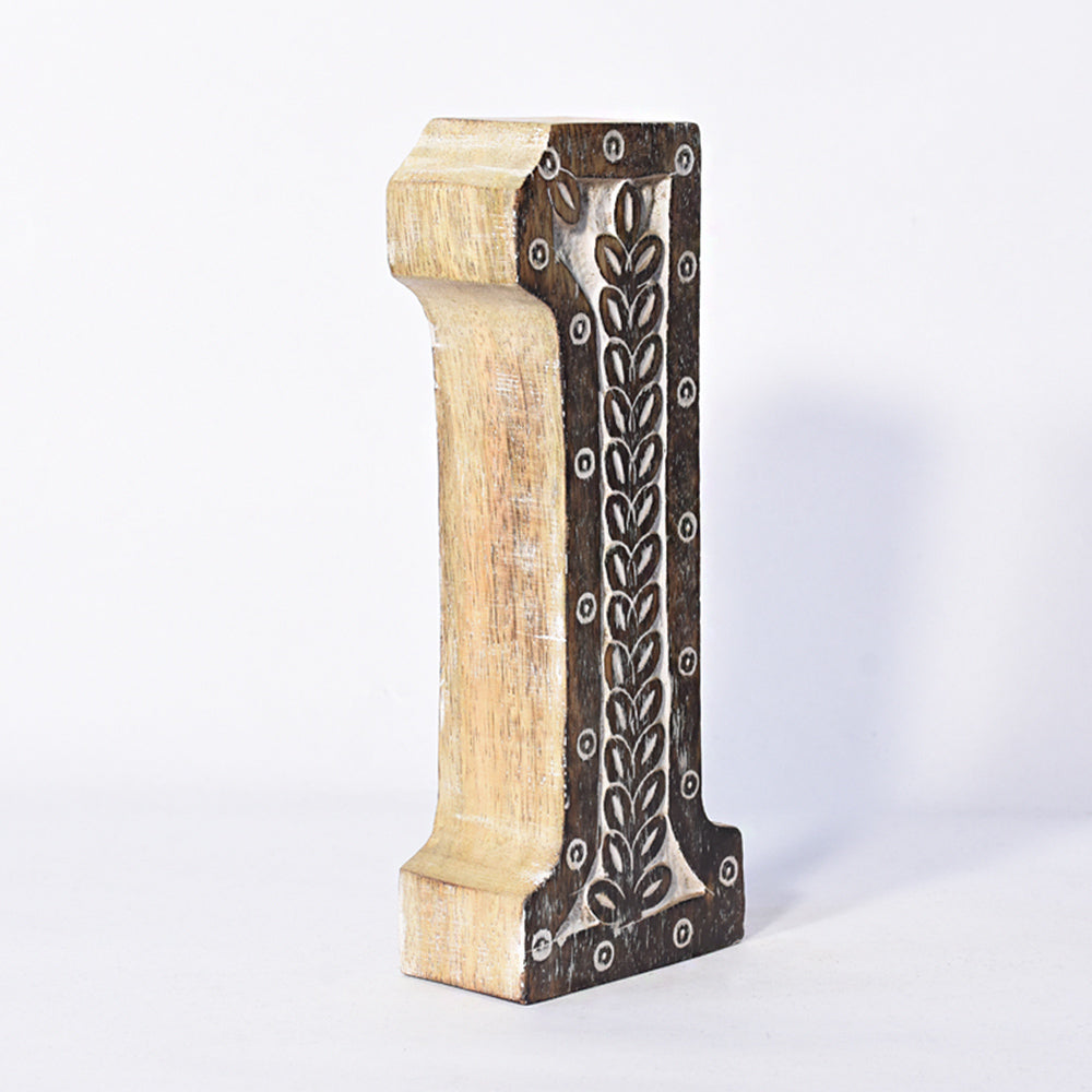 Bohemian Teardrop-Patterned Mango Wood Carved Letter & Number Block
