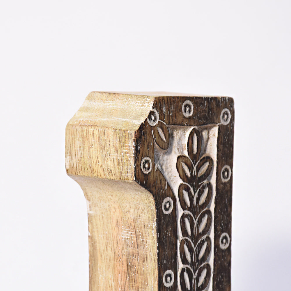 Bohemian Teardrop-Patterned Mango Wood Carved Letter & Number Block