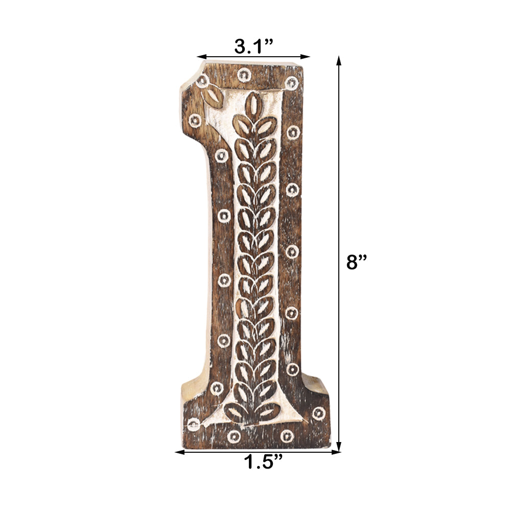 Bohemian Teardrop-Patterned Mango Wood Carved Letter & Number Block