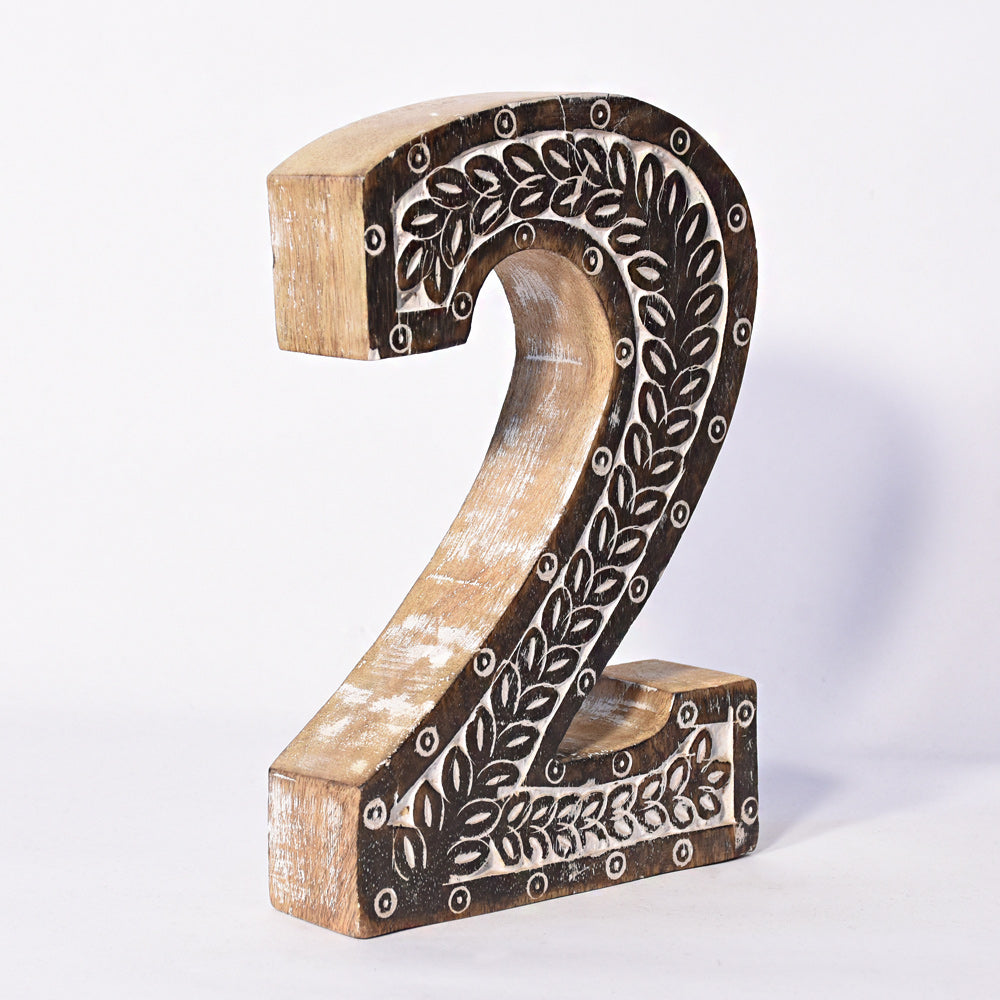 Bohemian Teardrop-Patterned Mango Wood Carved Letter & Number Block