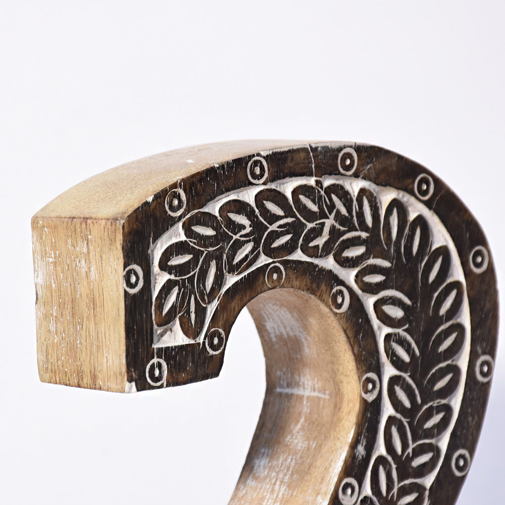 Bohemian Teardrop-Patterned Mango Wood Carved Letter & Number Block