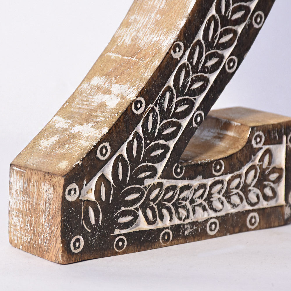 Bohemian Teardrop-Patterned Mango Wood Carved Letter & Number Block
