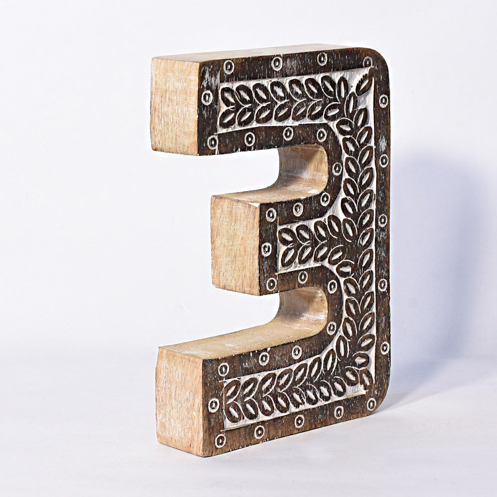 Bohemian Teardrop-Patterned Mango Wood Carved Letter & Number Block