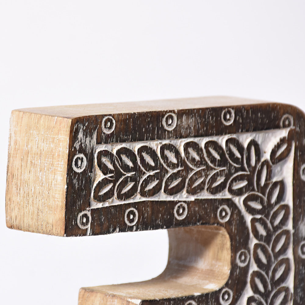 Bohemian Teardrop-Patterned Mango Wood Carved Letter & Number Block