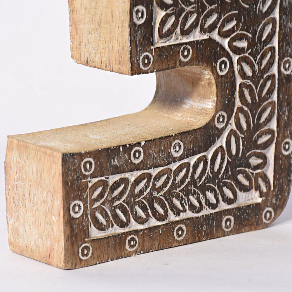 Bohemian Teardrop-Patterned Mango Wood Carved Letter & Number Block
