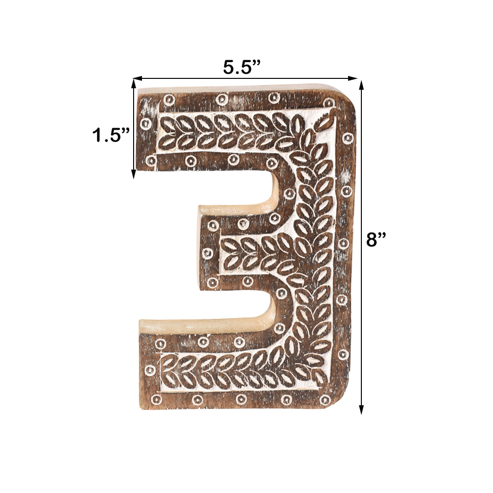 Bohemian Teardrop-Patterned Mango Wood Carved Letter & Number Block