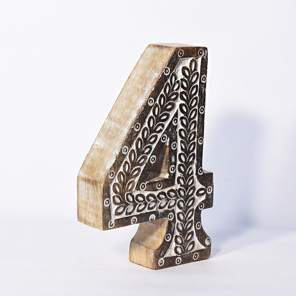 Bohemian Teardrop-Patterned Mango Wood Carved Letter & Number Block