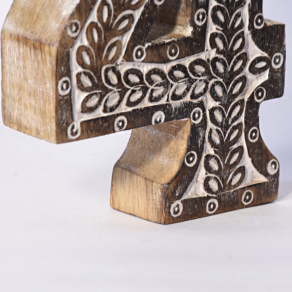 Bohemian Teardrop-Patterned Mango Wood Carved Letter & Number Block