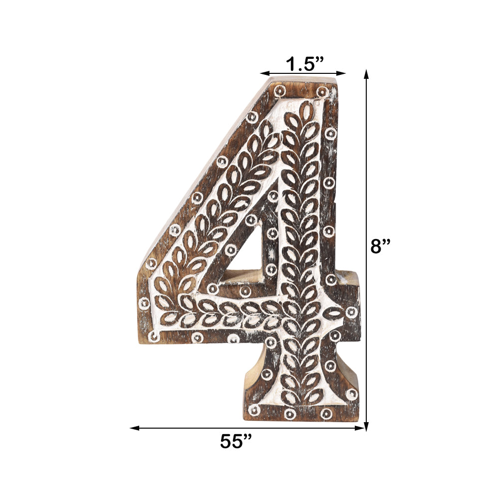 Bohemian Teardrop-Patterned Mango Wood Carved Letter & Number Block