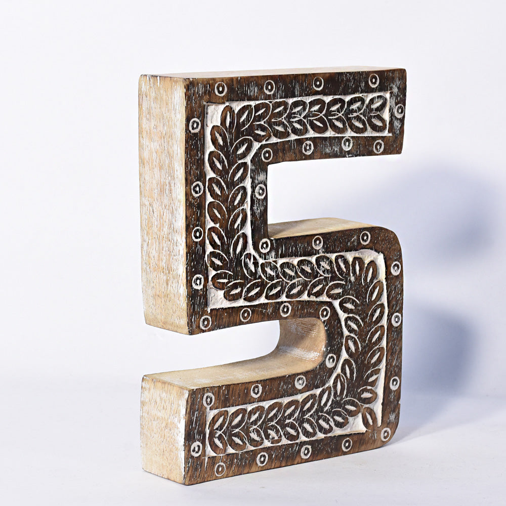 Bohemian Teardrop-Patterned Mango Wood Carved Letter & Number Block
