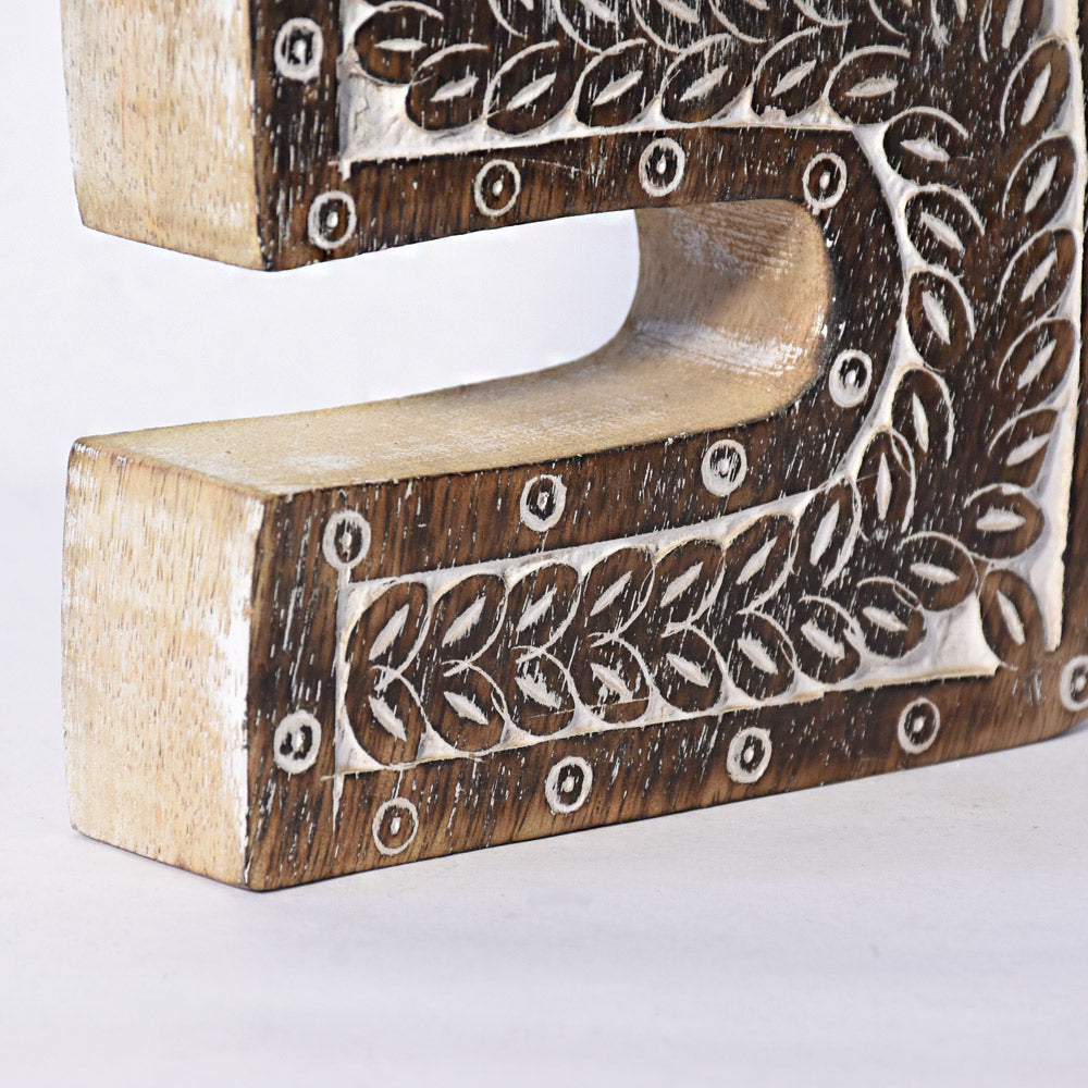 Bohemian Teardrop-Patterned Mango Wood Carved Letter & Number Block