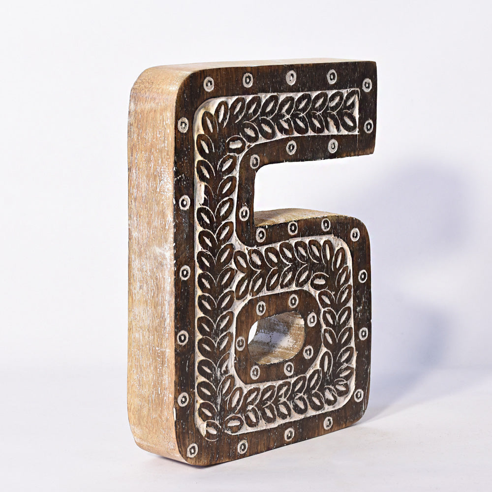 Bohemian Teardrop-Patterned Mango Wood Carved Letter & Number Block