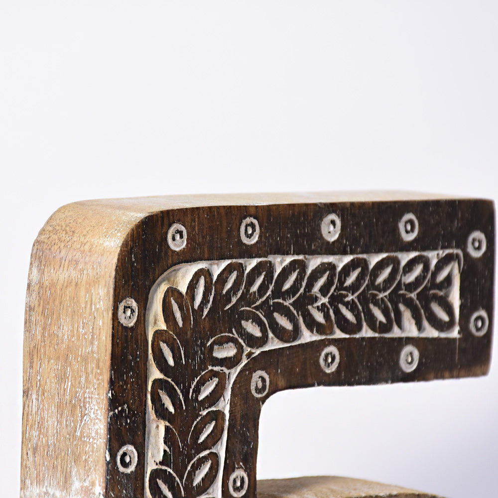 Bohemian Teardrop-Patterned Mango Wood Carved Letter & Number Block