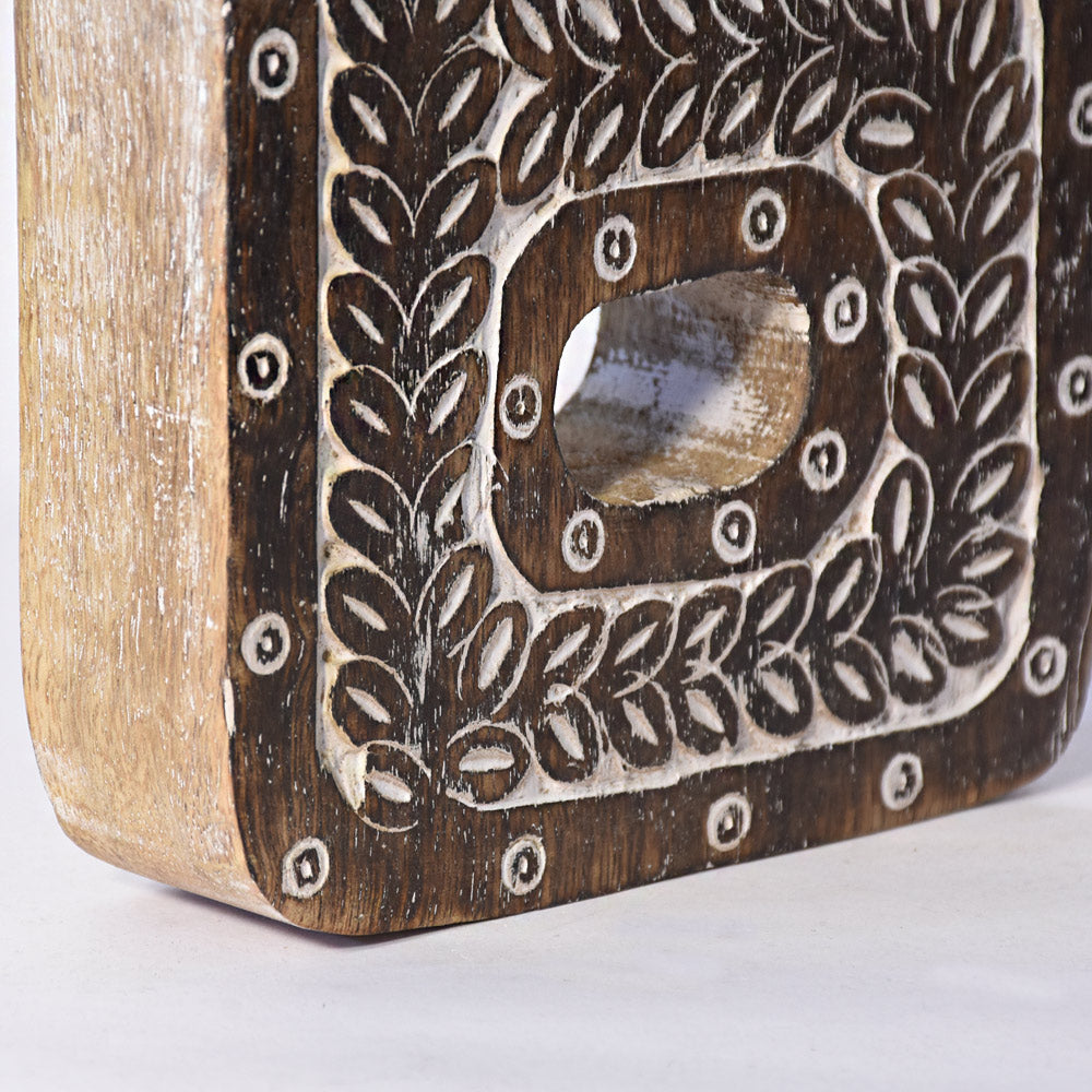 Bohemian Teardrop-Patterned Mango Wood Carved Letter & Number Block