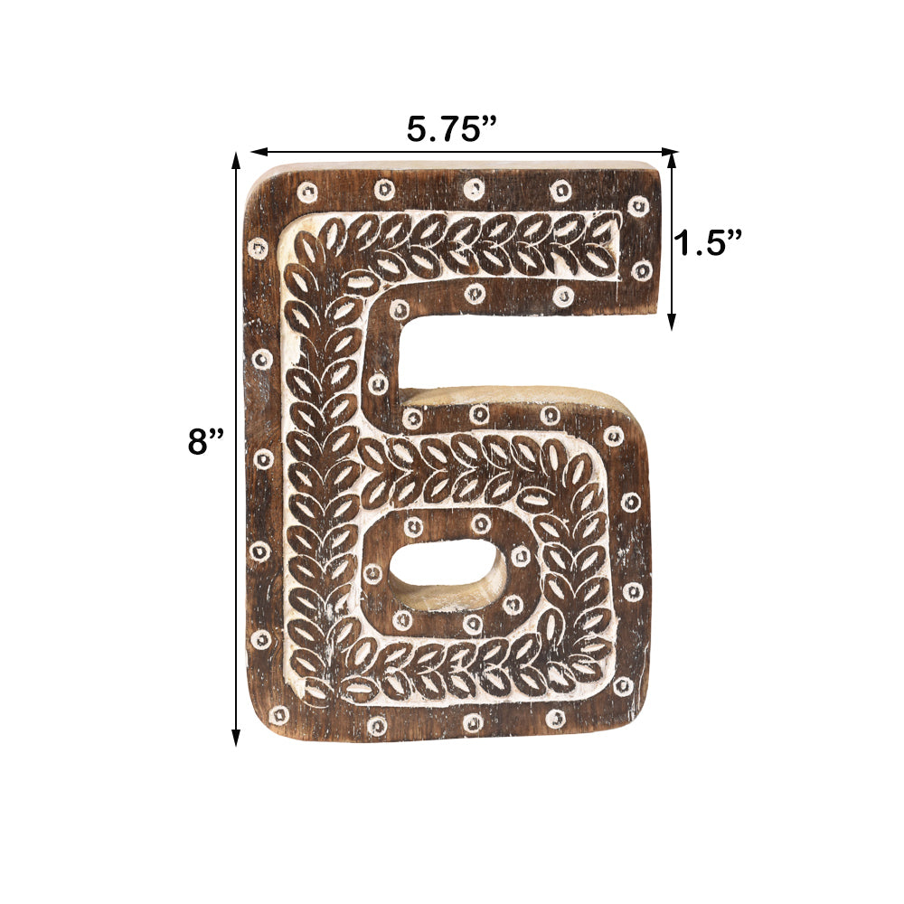 Bohemian Teardrop-Patterned Mango Wood Carved Letter & Number Block