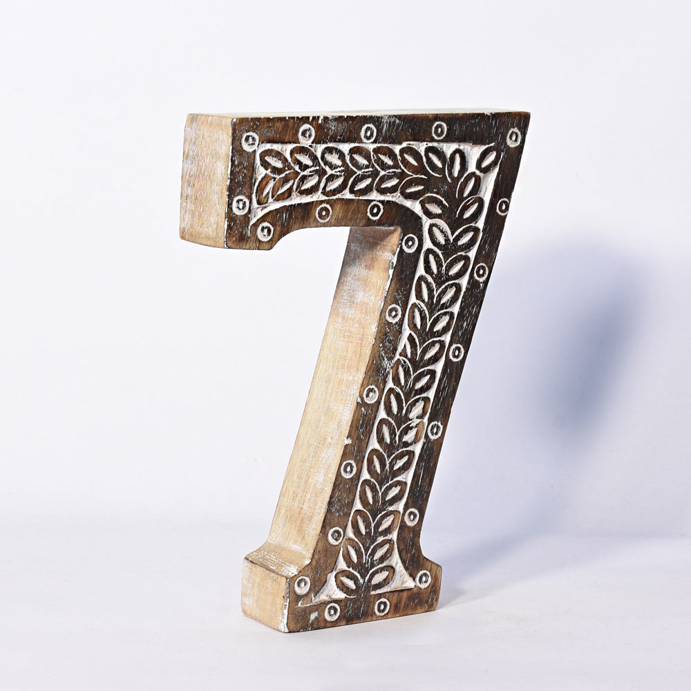 Bohemian Teardrop-Patterned Mango Wood Carved Letter & Number Block