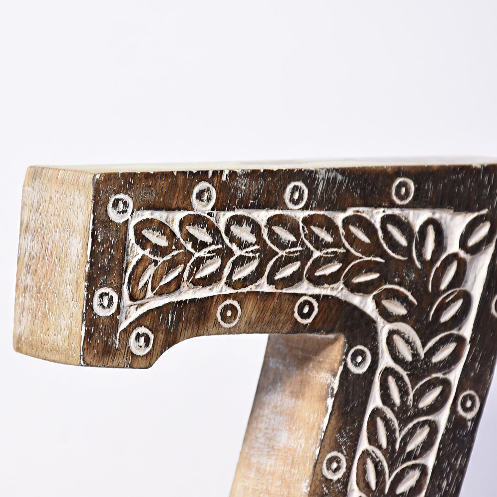 Bohemian Teardrop-Patterned Mango Wood Carved Letter & Number Block